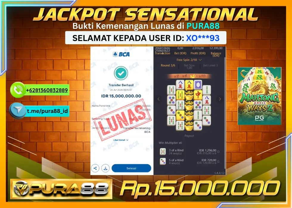PURA88 JACKPOT MAHJONG WAYS 2 Rp 15.000.000,- LUNAS